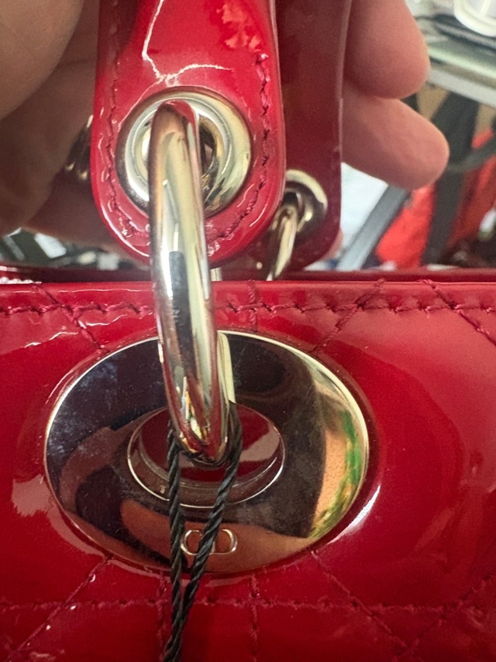 Christian Dior Lady Dior Large Red Patent Cannage Tote Bag Charm - Picture 6 of 15